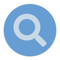 Circle icon showing a magnifying glass.